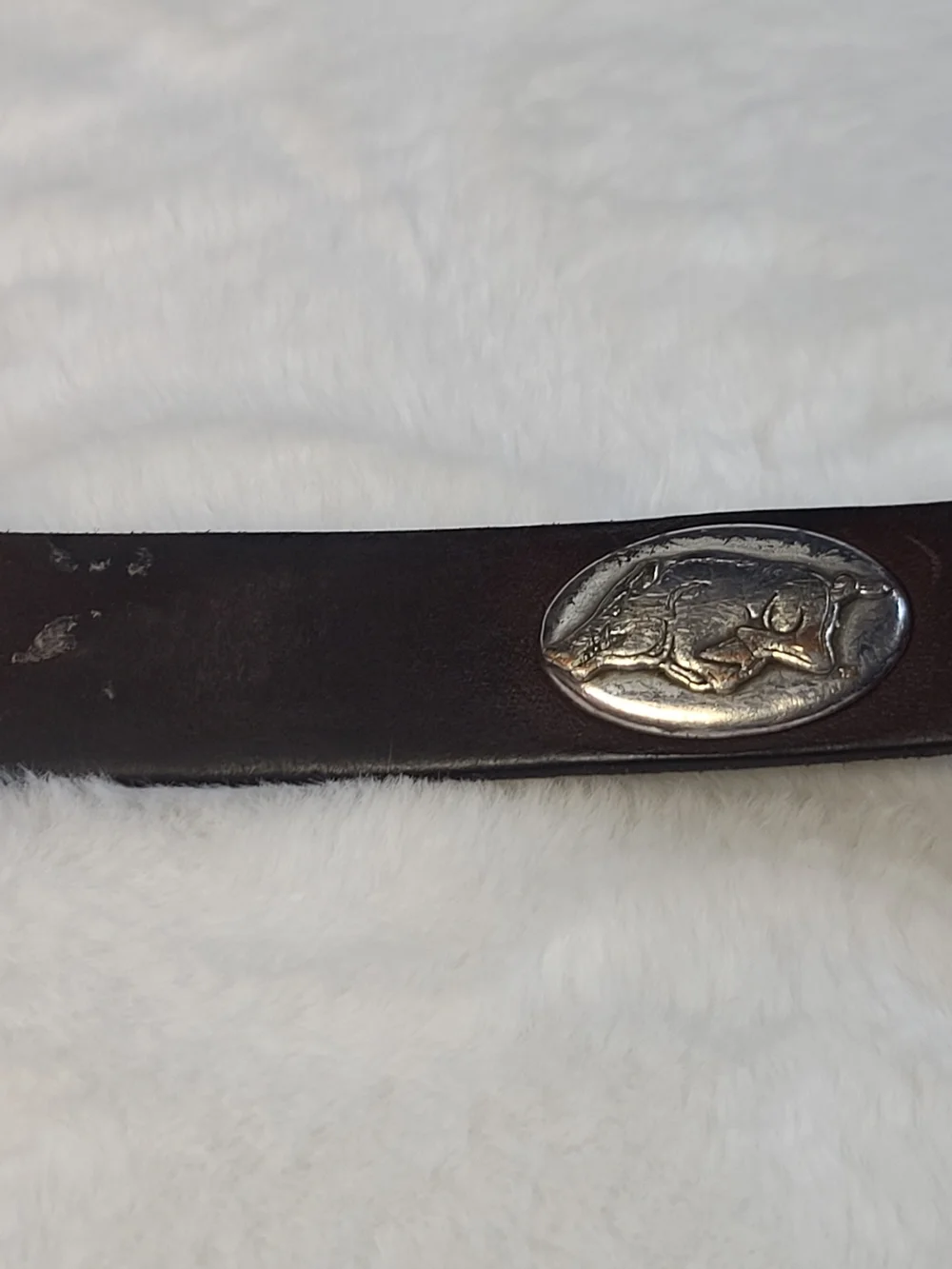 Men's Dark Brown Leather Belt with Silver Buckle and Concho Accent